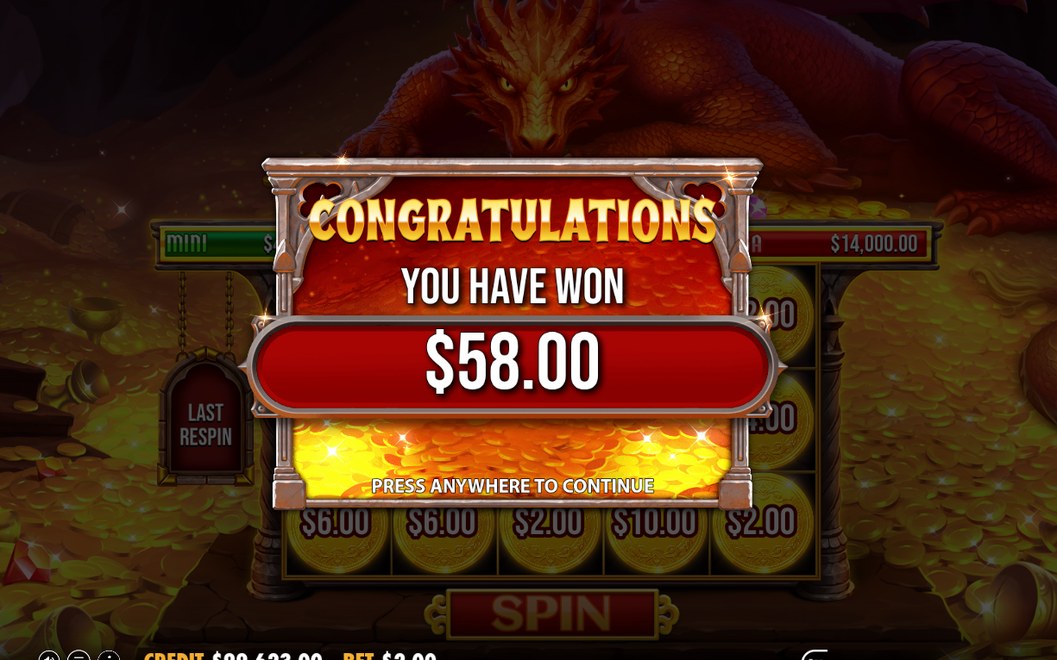 Win screen after a round on the 25 paylines